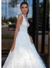 V Neck Beaded White Floral Lace Wedding Dress V Neck Beaded White Floral Lace Wedding Dress